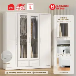 PIRA - SCHON 4P FGD MWD LEMARI PAKAIAN BESI 4 PINTU DENGAN LACI DAN LED warna WHITE - PIRA - foto 1