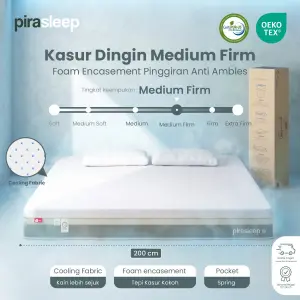 PIRA SLEEP 1 MF C200 KASUR SPRING BED ADEM / DINGIN DENGAN COOLING FABRIC | MEDIUM FIRM POCKET SPRING & FOAM ENCASEMENT warna WHITE - CREAM - PIRA SLEEP - foto 1