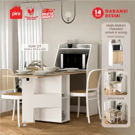 PIRA - KUMI DT MEJA MAKAN / MEJA MAKAN LIPAT DENGAN BUFET warna WHITE SM - PRO OAK - PIRA - foto 1