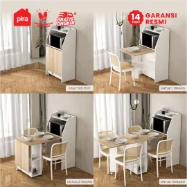 PIRA - KUMI DT MEJA MAKAN / MEJA MAKAN LIPAT DENGAN BUFET warna WHITE SM - PRO OAK - PIRA - foto 5