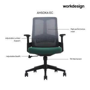WORKDESIGN AHSOKA EC KURSI KANTOR / KURSI KERJA ERGONOMIS DENGAN LUMBAR SUPPORT warna DARK GREY - BLACK GREEN - WORKDESIGN - foto 3