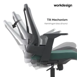 WORKDESIGN AHSOKA EC KURSI KANTOR / KURSI KERJA ERGONOMIS DENGAN LUMBAR SUPPORT warna DARK GREY - BLACK GREEN - WORKDESIGN - foto 4