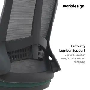 WORKDESIGN AHSOKA EC KURSI KANTOR / KURSI KERJA ERGONOMIS DENGAN LUMBAR SUPPORT warna DARK GREY - BLACK GREEN - WORKDESIGN - foto 5