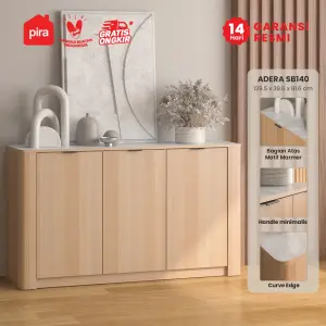 PIRA - ADERA SB140 BUFET / SIDEBOARD / LEMARI KABINET / RAK DAPUR / MEJA TV warna PRO OAK - WHITE MARBLE - PIRA - foto 1
