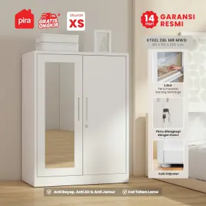 PIRA - STEEL 2BL MR MWD LEMARI PAKAIAN BESI 2 PINTU DENGAN CERMIN / LEMARI PAKAIAN ANAK warna WHITE - PIRA - foto 1