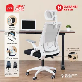 PIRA WORK - MARA EC KURSI KERJA / KURSI KANTOR / KURSI ERGONOMIS / KURSI KANTOR HIDROLIK / KURSI JARING / KURSI PUTAR warna GREY - WHITE - BLACK - PIRA WORK - foto 1