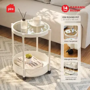PIRA -  ONI ROUND PET SERIES MEJA SAMPING / MEJA NAKAS / MEJA KOPI / MEJA SUDUT / MEJA KECIL DENGAN RODA warna WHITE - PIRA - foto 1