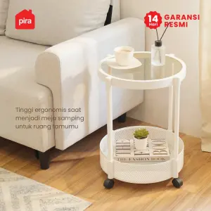 PIRA -  ONI ROUND PET SERIES MEJA SAMPING / MEJA NAKAS / MEJA KOPI / MEJA SUDUT / MEJA KECIL DENGAN RODA warna WHITE - PIRA - foto 2