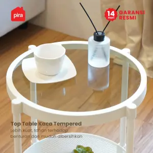 PIRA -  ONI ROUND PET SERIES MEJA SAMPING / MEJA NAKAS / MEJA KOPI / MEJA SUDUT / MEJA KECIL DENGAN RODA warna WHITE - PIRA - foto 3