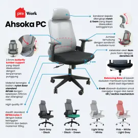 WORKDESIGN - AHSOKA PC PR KURSI KANTOR / KURSI KERJA ERGONOMIS DENGAN SANDARAN KEPALA DAN LUMBAR SUPPORT warna DARK GREY - BLACK - WORKDESIGN - foto 2