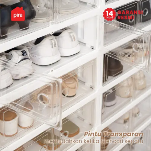 PIRA -  KIKA PSR RAK SEPATU LIPAT 2 PINTU / KOTAK SEPATU TRANSPARAN / RAK SEPATU SUSUN TERTUTUP warna WHITE - PIRA - foto 8