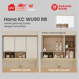 PIRA METROPOLIS OX -  HANA KC WU90 RB RAK DAPUR / RAK GANTUNG DAPUR / KITCHEN SET ATAS 3 PINTU DENGAN RAK BUMBU warna WHITE - PRO OAK - PIRA METROPOLIS - foto 2