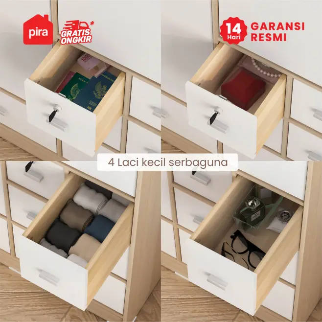 PIRA METROPOLIS OX -  ARUNA 2P 6DR LEMARI PAKAIAN 2 PINTU / LEMARI BAJU DENGAN BANYAK LACI PENYIMPANAN warna PRO OAK - WHITE - PIRA METROPOLIS OX - foto 6