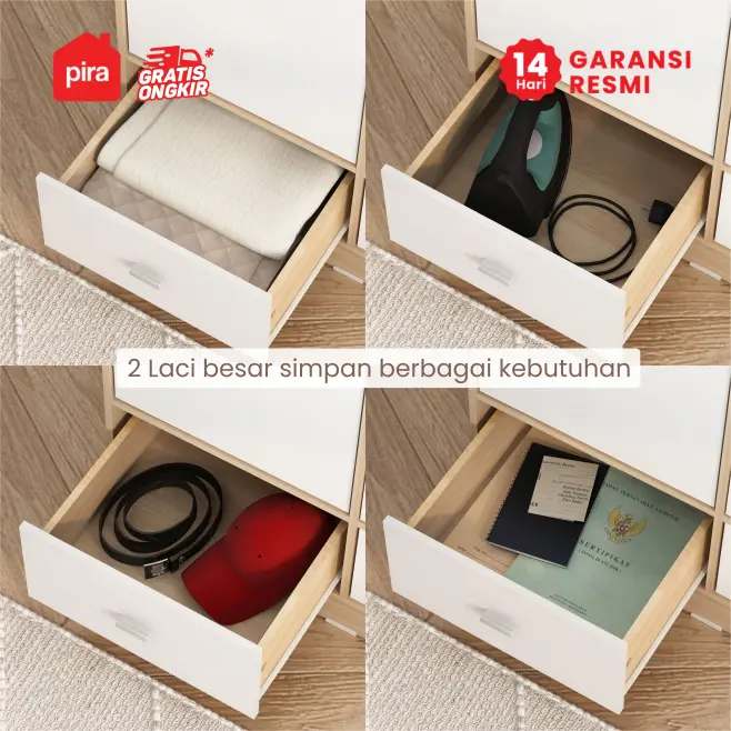 PIRA METROPOLIS OX -  ARUNA 2P 6DR LEMARI PAKAIAN 2 PINTU / LEMARI BAJU DENGAN BANYAK LACI PENYIMPANAN warna PRO OAK - WHITE - PIRA METROPOLIS OX - foto 7