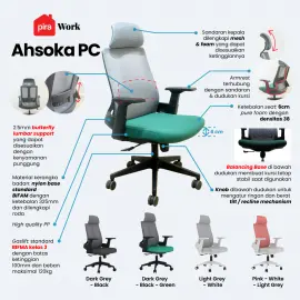 WORKDESIGN - AHSOKA PC PR KURSI KANTOR / KURSI KERJA ERGONOMIS DENGAN SANDARAN KEPALA DAN LUMBAR SUPPORT warna DARK GREY - BLACK GREEN - WORKDESIGN - foto 2