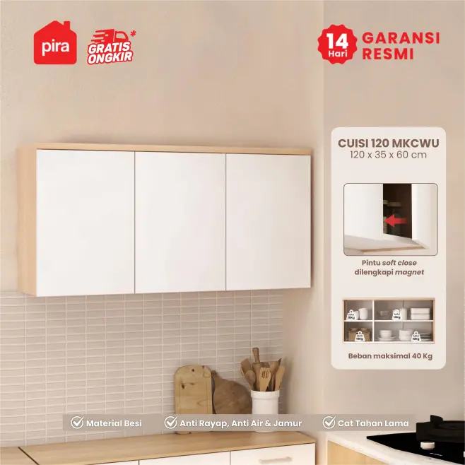 PIRA -  CUISI MKCWU KITCHEN SET / RAK DAPUR BESI / LEMARI DAPUR BESI / RAK DAPUR warna PRO OAK - WHITE - PIRA - foto 1