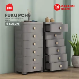 PIRA METROPOLIS - FUKU PCH6 LEMARI LACI / LACI PLASTIK / LEMARI SUSUN PLASTIK / LEMARI BAYI / LEMARI PAKAIAN ANAK warna GREY - PIRA METROPOLIS - foto 1