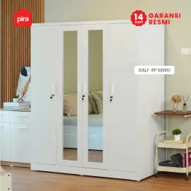 PIRA OX -  RALF 4P MWD LEMARI PAKAIAN BESI 4 PINTU DENGAN CERMIN warna WHITE - PIRA - foto 3