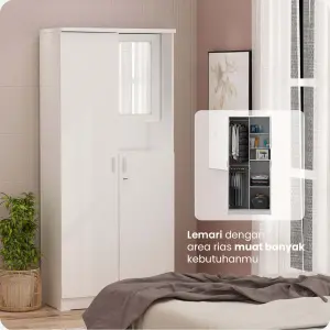 PIRA METROPOLIS OX - ARUNA WDD 2 LEMARI PAKAIAN 2 PINTU DENGAN KACA RIAS warna WHITE - PIRA METROPOLIS OX - foto 1