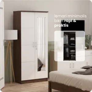 PIRA METROPOLIS - ALBA BAZ 2MN LT LEMARI PAKAIAN 2 PINTU warna AMERICAN WALNUT - WHITE - METROPOLIS - foto 2