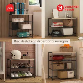 PIRA METROPOLIS - KAYO MSU 4 RAK SUSUN BESI / RAK SERBAGUNA / RAK SEPATU warna BLACK - SONOMA OAK - PIRA METROPOLIS - foto 6