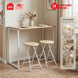 PIRA - FLIP FDTS90 MEJA MAKAN / MEJA MAKAN LIPAT SET 2 KURSI warna CREAM OAK - WHITE - PIRA - foto 1