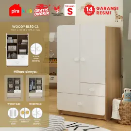 PIRA KIDS - WOODY BL80 CL LEMARI PAKAIAN ANAK 2 PINTU FULL RAK warna PRO OAK - WHITE SM - PIRA KIDS - foto 1