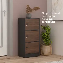PIRA METROPOLIS OX - ARUNA RSG 3 RAK SERBAGUNA / RAK SUSUN 3 PINTU warna BLACK - AMERICAN WALNUT - PIRA METROPOLIS OX - foto 2