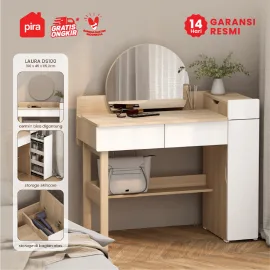 PIRA - LAURA DS100 MEJA RIAS DENGAN CERMIN LEPAS PASANG / MEJA BELAJAR / MEJA KERJA warna PRO OAK - WHITE SM - PIRA - foto 1