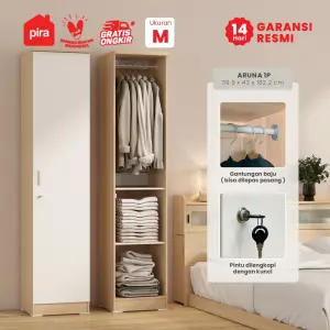 PIRA METROPOLIS OX - ARUNA 1P LEMARI PAKAIAN 1 PINTU / LEMARI BAJU warna PRO OAK - WHITE - PIRA METROPOLIS OX - foto 1