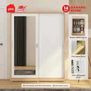 PIRA - ASHTON A 151A N MWDSL LEMARI PAKAIAN BESI SLIDING / GESER MOTIF KAYU warna LIGHT ASH - WHITE - PIRA - foto 3
