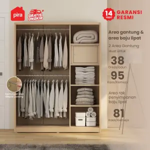 PIRA - ASHTON A 151A N MWDSL LEMARI PAKAIAN BESI SLIDING / GESER MOTIF KAYU warna LIGHT ASH - WHITE - PIRA - foto 2