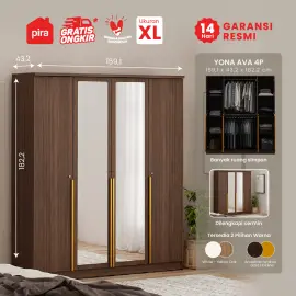 PIRA METROPOLIS - YONA 4P LEMARI PAKAIAN 4 PINTU warna AMERICAN WALNUT - GOLD HAIRLINE - PIRA METROPOLIS - foto 1
