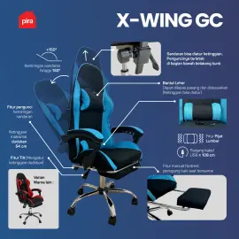 PIRA -  X-WING GC KURSI GAMING DENGAN SANDARAN KAKI DAN FITUR MASSAGE / PIJAT warna BLACK-TURQUOISE - PIRA - foto 2