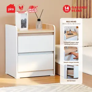 PIRA METROPOLIS -  NILS NS40 MEJA NAKAS / MEJA SUDUT / MEJA SAMPING / LEMARI LACI 2 SUSUN warna WHITE - PRO OAK - PIRA METROPOLIS - foto 1