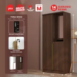 PIRA METROPOLIS - YONA WDD 2 LEMARI PAKAIAN 2 PINTU DENGAN KACA RIAS warna AMERICAN WALNUT - GOLD HAIRLINE - PIRA METROPOLIS - foto 1