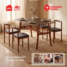 PIRA BAVARIAN - SIV DTS MEJA MAKAN SET DENGAN 4 KURSI warna DARK BROWN - BLACK - PIRA - foto 1