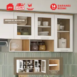 PIRA METROPOLIS OX - ARUNA KC WU120G RB RAK DAPUR / RAK GANTUNG DAPUR / KITCHEN SET ATAS 3 PINTU KACA DENGAN RAK BUMBU warna WHITE - PRO OAK - PIRA METROPOLIS OX - foto 1