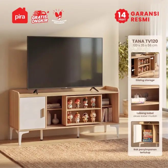 PIRA METROPOLIS - TANA TV120 MEJA TV / RAK TV / KABINET TV/ LEMARI TV warna PRO OAK - WHITE - PIRA METROPOLIS - foto 1