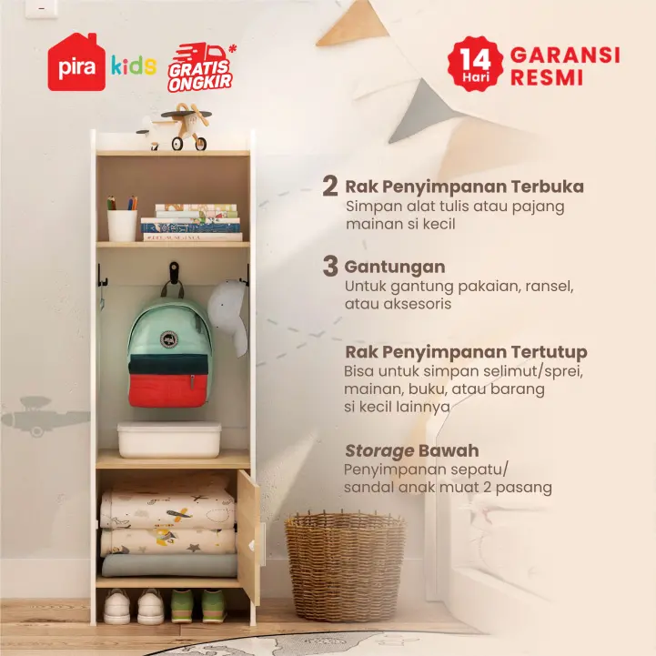 PIRA KIDS - WOODY RSG40 RAK SERBAGUNA / TEMPAT PENYIMPANAN MAINAN ANAK warna WHITE SM - PRO OAK - PIRA KIDS - foto 2