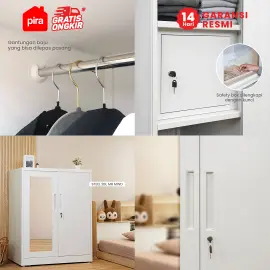 PIRA - STEEL 2BL MR MWD LEMARI PAKAIAN BESI 2 PINTU DENGAN CERMIN / LEMARI PAKAIAN ANAK warna WHITE - PIRA - foto 7