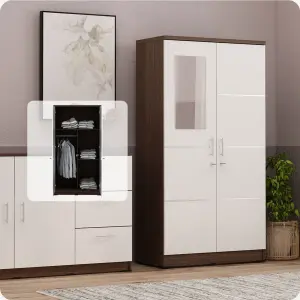 PIRA METROPOLIS - ALBA 2PM LT LEMARI PAKAIAN MEDIUM 2 PINTU warna AMERICAN WALNUT - WHITE - WHITE - METROPOLIS - foto 2