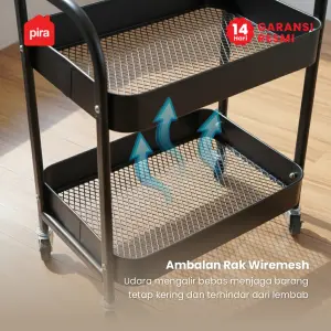 PIRA -  NAGI MKT3 RAK TROLI / RAK PENYIMPANAN / RAK SERBAGUNA / RAK BESI SUSUN DENGAN MEJA DAN RODA warna BLACK - DARK OAK - PIRA - foto 2