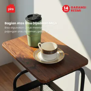 PIRA -  NAGI MKT3 RAK TROLI / RAK PENYIMPANAN / RAK SERBAGUNA / RAK BESI SUSUN DENGAN MEJA DAN RODA warna BLACK - DARK OAK - PIRA - foto 3
