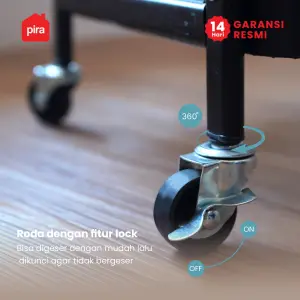 PIRA -  NAGI MKT3 RAK TROLI / RAK PENYIMPANAN / RAK SERBAGUNA / RAK BESI SUSUN DENGAN MEJA DAN RODA warna BLACK - DARK OAK - PIRA - foto 4