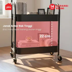 PIRA -  NAGI MKT3 RAK TROLI / RAK PENYIMPANAN / RAK SERBAGUNA / RAK BESI SUSUN DENGAN MEJA DAN RODA warna BLACK - DARK OAK - PIRA - foto 5