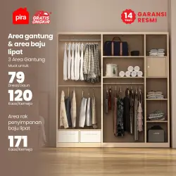 PIRA -  ASHTON 5P FGD MWD LEMARI PAKAIAN BESI 5 PINTU DENGAN LACI DAN LED warna LIGHT ASH - WHITE - PIRA - foto 2