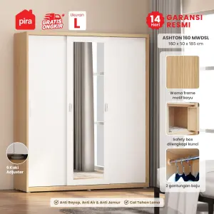 PIRA -  ASHTON 160 MWDSL LEMARI PAKAIAN BESI SLIDING / PINTU GESER warna LIGHT ASH - WHITE - PIRA - foto 1