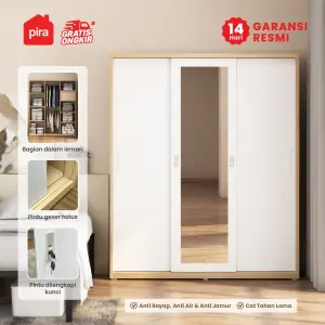 PIRA -  ASHTON 160 MWDSL LEMARI PAKAIAN BESI SLIDING / PINTU GESER warna LIGHT ASH - WHITE - PIRA - foto 2