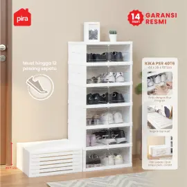 PIRA -  KIKA PSR RAK SEPATU LIPAT 2 PINTU / KOTAK SEPATU TRANSPARAN / RAK SEPATU SUSUN TERTUTUP warna WHITE - PIRA - foto 1